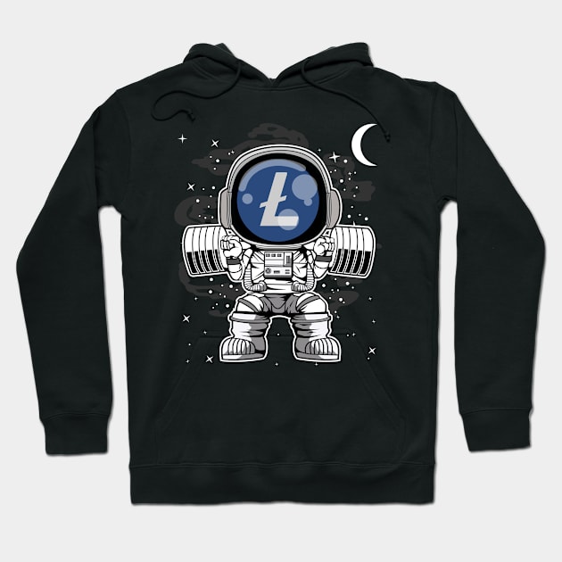 Astronaut Lifting Litecoin LTC Coin To The Moon Crypto Token Cryptocurrency Blockchain Wallet Birthday Gift For Men Women Kids Hoodie by Thingking About